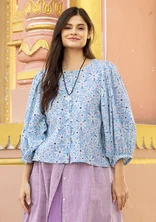 “Flower meadow” organic cotton blouse - misty blue