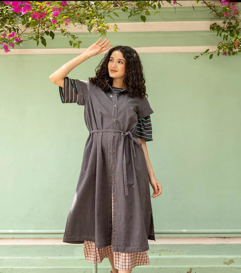 “Ines” woven dress in organic cotton