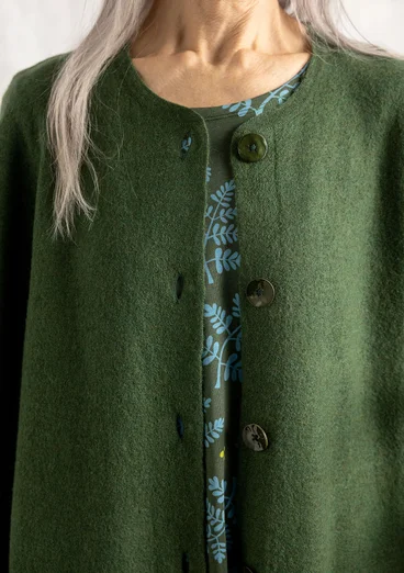 Long cardigan in felted organic wool - forest green/melange