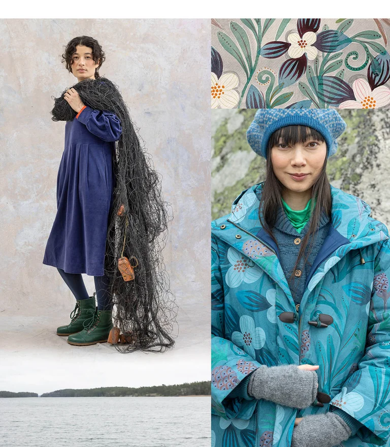 A collage of women wearing clothing from Gudrun Sjödén’s winter collection.