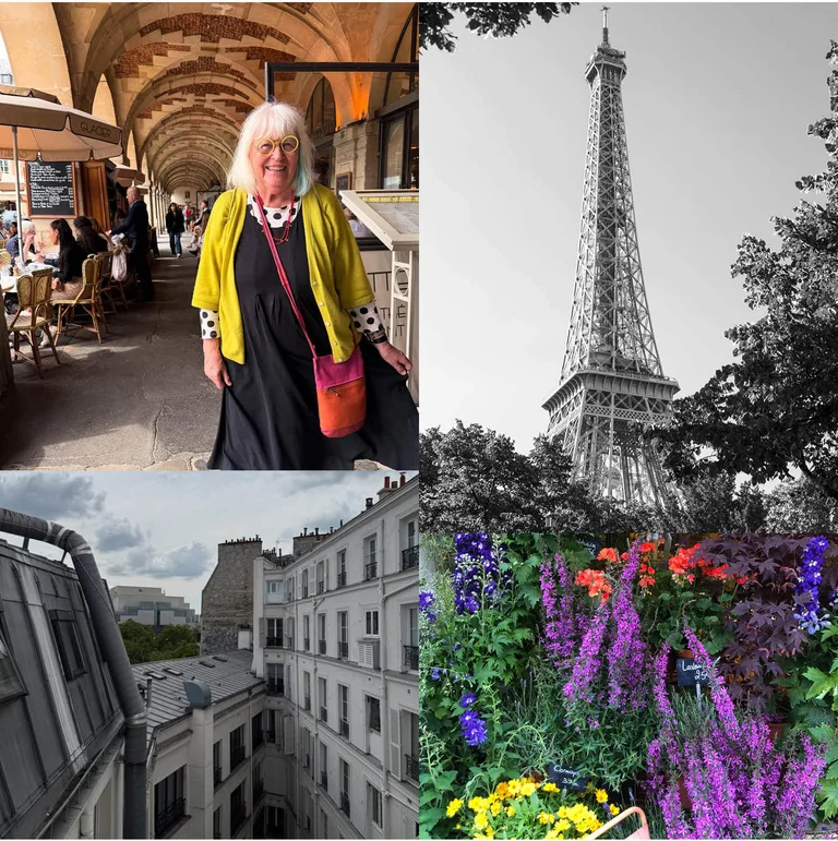 Kvinnor klädda i färgglada kläder från Gudrun Sjödéns butik i London.