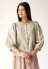 “Flower meadow” organic cotton blouse - dark natural