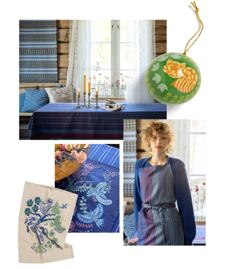 A collage of various products from Gudrun Sjödén’s 2025 Christmas Home collection.