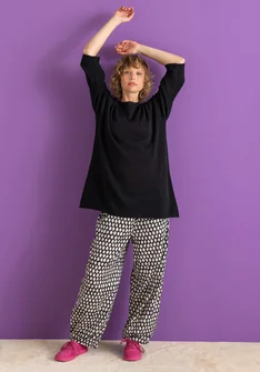 Vævede bukser "Vendela" i økologisk bomuld - sort/mønstret