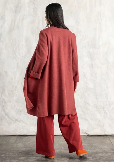 Long cardigan in felted organic wool - dusty red/melange