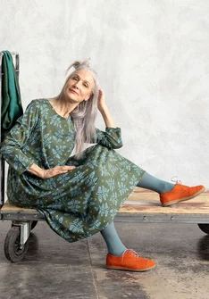 “Judit” jersey dress in organic cotton/modal - forest green/patterned