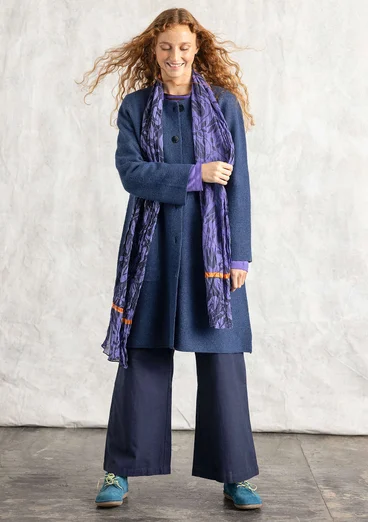 Long cardigan in felted organic wool - dark indigo/melange