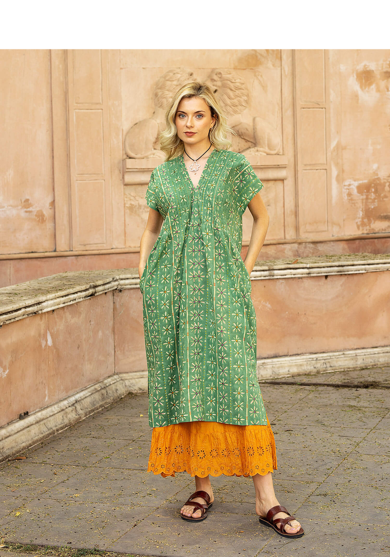 “Chamomile” woven sleeveless dress in organic cotton