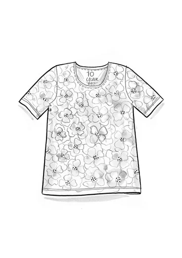 Jerseybluse ”Theia” i økologisk bomuld/elastan - mørk agatrød/mønstret