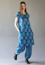 Geweven jurk "Giraffe" van biologisch katoen - duifblauw