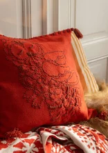 “Owl” knitted lambswool cushion cover - copper