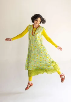 “Bubble” organic cotton/modal dress - gooseberry green