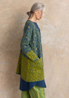 Pitkä neuletakki ”Theia” ekologista/kierrätettyä puuvillaa - indigo vihreä