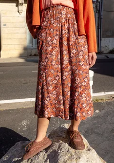 Geweven broek "Flora Flow" van viscose - mauve/dessin