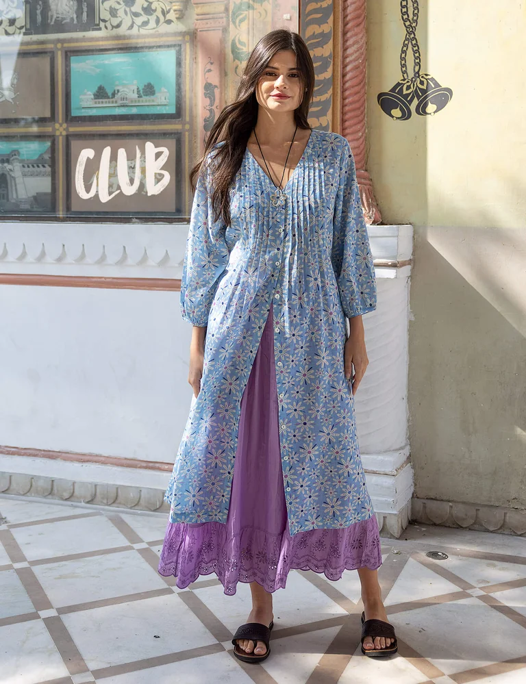 “Flower Meadow” woven dress in organic cotton