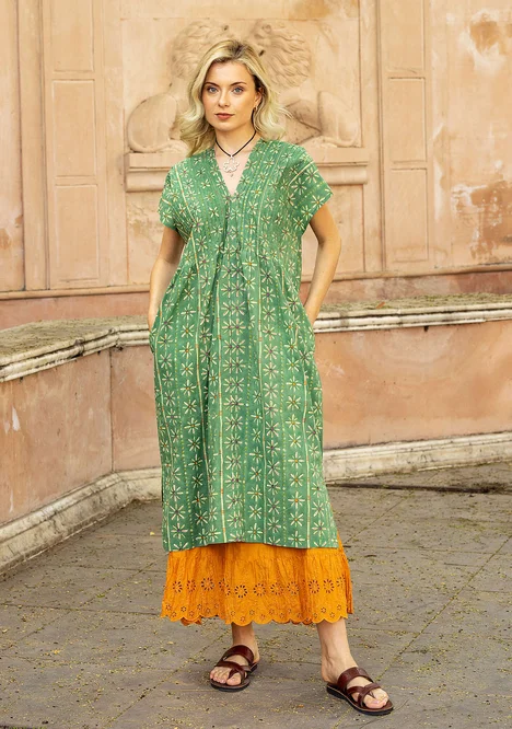 “Chamomile” sleeveless, woven organic cotton dress - sea green