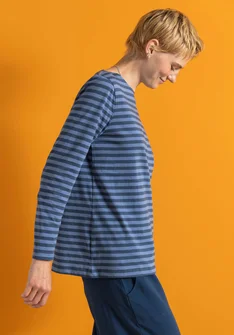 Stribet basisbluse i økologisk bomuld - stillehavsblå/gammelblå