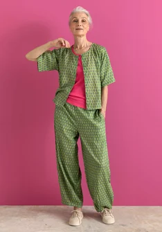 Kangashousut ”Vendela” ekopuuvillaa - rosmariini/kuviollinen