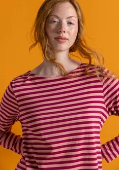 Stribet basisbluse i økologisk bomuld - cyklamen/kirsebærblomst