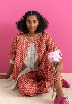 Kangashousut ”Vendela” ekopuuvillaa - krapinpunainen/kuviollinen