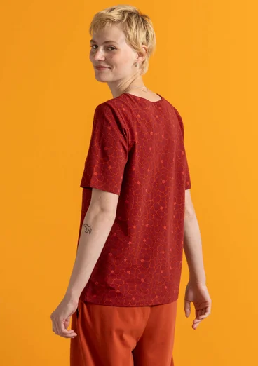 Jerseybluse ”Theia” i økologisk bomuld/elastan - mørk agatrød/mønstret