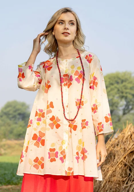 “Swirl” woven organic cotton tunic - wild rose