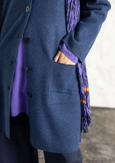 Long cardigan in felted organic wool - dark indigo/melange