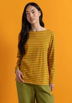 Stribet basisbluse i økologisk bomuld - gulerod/grøn peber