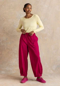 Vævede bukser "Vendela" i økologisk bomuld - cyklamen