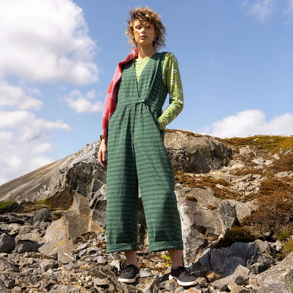 Vævet buksedragt "Wavy" i økologisk bomuld - teal