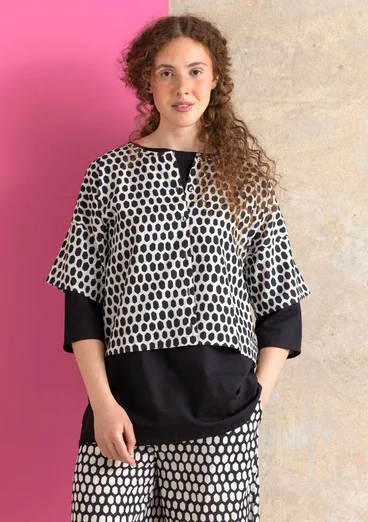 Vævet bluse "Vendela" i økologisk bomuld - fjer/mønstret