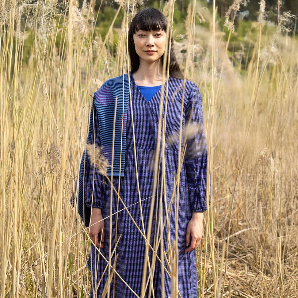 “Wavy” woven organic cotton dress - sky blue