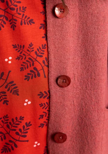 Long cardigan in felted organic wool - dusty red/melange