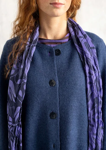 Long cardigan in felted organic wool - dark indigo/melange