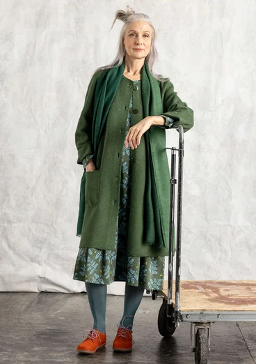 Long cardigan in felted organic wool - forest green/melange