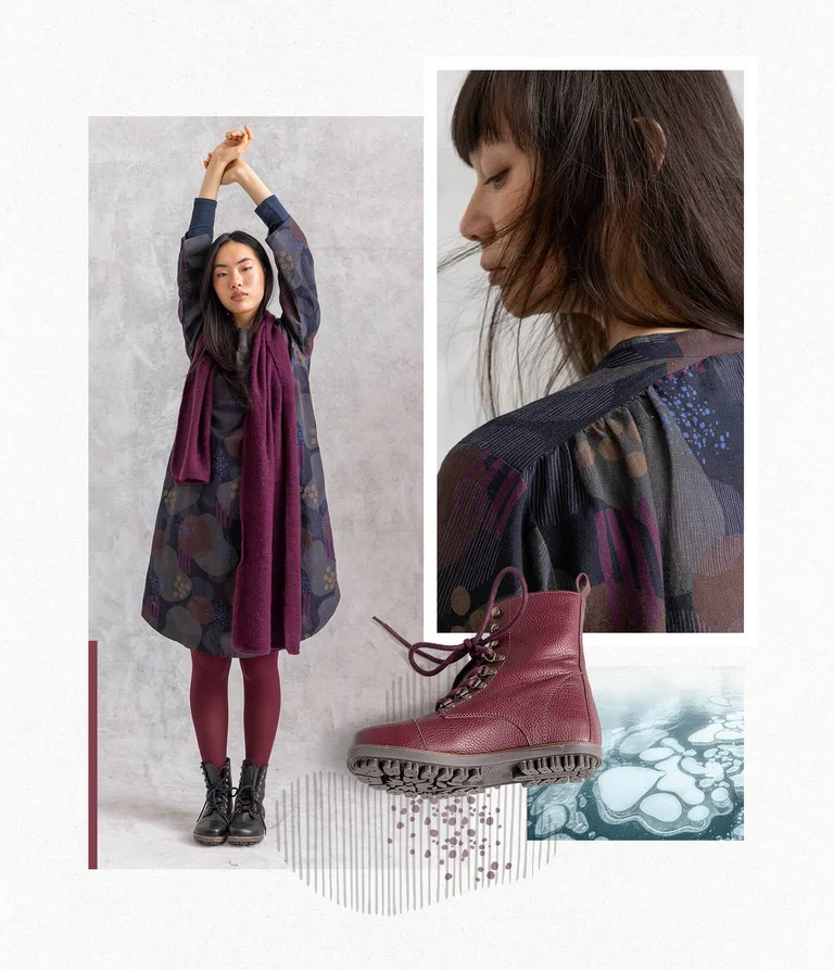 A collage of women wearing clothing and shoes from Gudrun Sjödén.