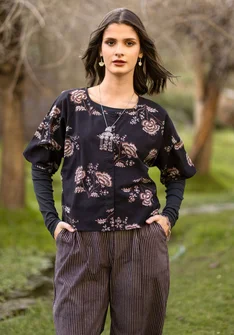 Vävd blus ”Rose hip” i ekologisk bomull - svart