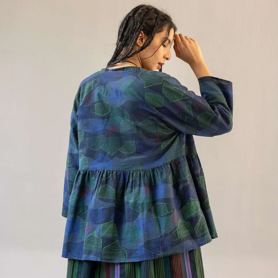 Blus "Alaska" i ekologisk bomull/lin - mörk indigo