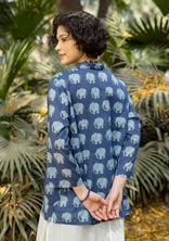“Elephant” patterned organic cotton blouse - indigo