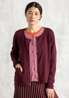 Cardigan in organic/recycled cotton - aubergine
