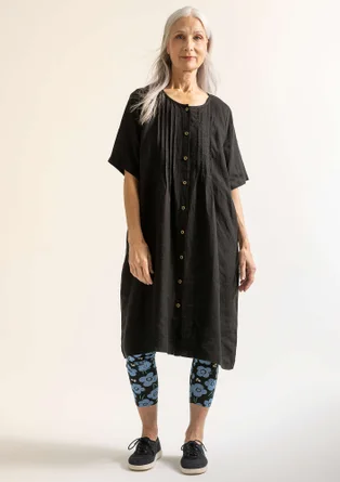 “Seraj” woven dress in linen - black