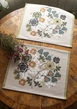 Set de table « Wild rose » en coton biologique - gris cendré