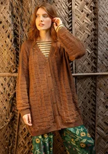 “Harriet” long cardigan in a recycled wool blend - chokolate/melange
