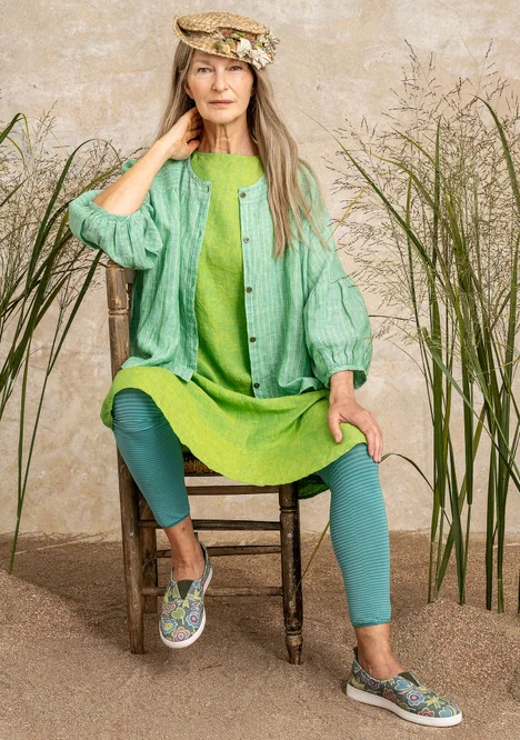 Linen blouse - lotus green/striped