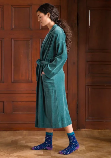 Robe de chambre en coton biologique/polyester recyclé - vert indigo