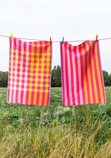 “Trellis” kitchen towel" in organic cotton - dark peony