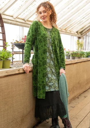 Velours jurk "Selma" van biologisch katoen/gerecycled polyester - grasgroen