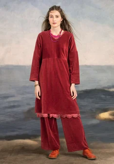 Velour dress in organic cotton/recycled polyester/spandex - agate red