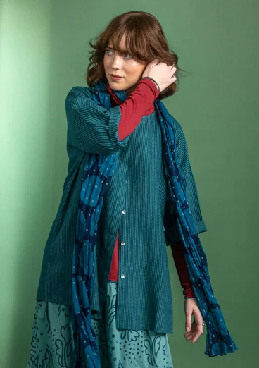 “Alva” woven blouse in linen - dark jade/striped