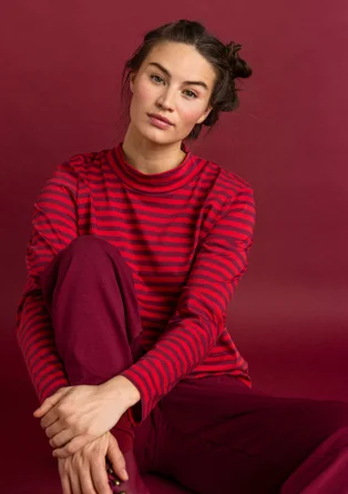 Striped mock turtleneck in organic cotton - purple red/wild strawberry